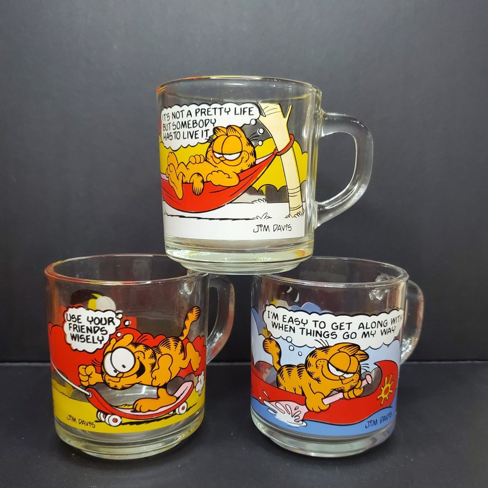 Garfield‎ And Odie Glass Mugs Set Of 3 Vintage 1978 McDonald's Collectors Mugs